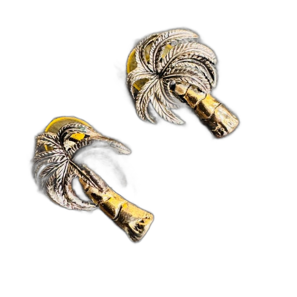 Vintage Two-Tone Palm Tree Post Stud Earrings Tropical Beach Resortwear